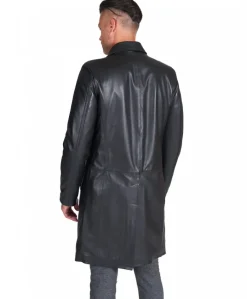 Uomo D'Arienzo 032 matrix - Cappotto in pelle nera lungo stile matrix nappa effetto liscio