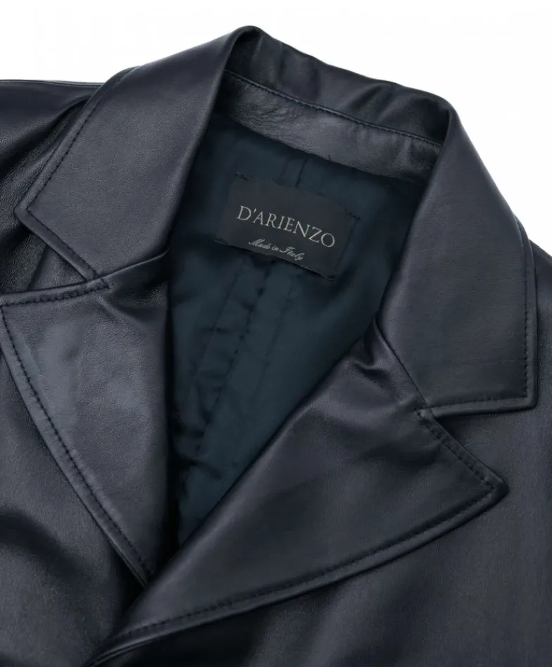 Uomo D'Arienzo 032 matrix - Cappotto in pelle nera lungo stile matrix nappa effetto liscio
