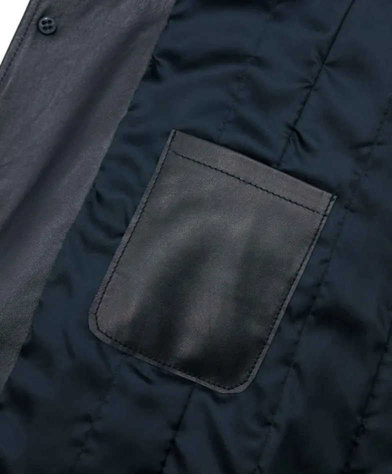 Uomo D'Arienzo 032 matrix - Cappotto in pelle nera lungo stile matrix nappa effetto liscio