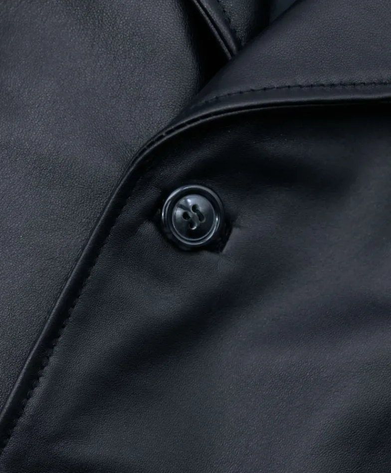 Uomo D'Arienzo 032 matrix - Cappotto in pelle nera lungo stile matrix nappa effetto liscio