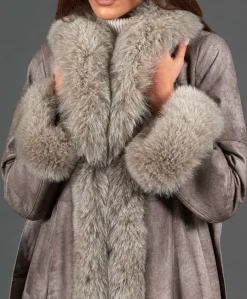 Donna D'Arienzo Ada - Cappotto in pelliccia di lapin nappato grigio con collo in volpe