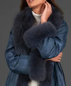 Donna D'Arienzo Ada - Cappotto in pelliccia di lapin nappato grigio con collo in volpe
