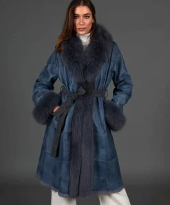 Donna D'Arienzo Ada - Cappotto in pelliccia di lapin nappato grigio con collo in volpe