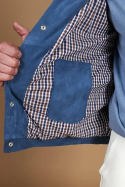 Uomo D'Arienzo Adam - Giacca pelle camoscio blu denim bottoni e collo camicia