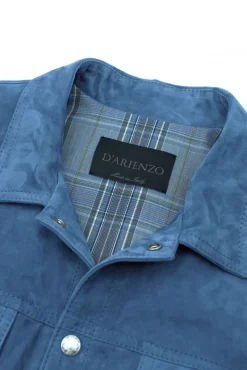 Uomo D'Arienzo Adam - Giacca pelle camoscio blu denim bottoni e collo camicia