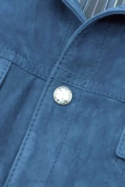 Uomo D'Arienzo Adam - Giacca pelle camoscio blu denim bottoni e collo camicia