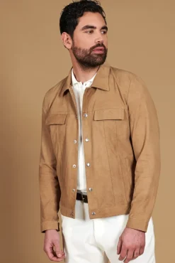 Uomo D'Arienzo Adam - Giacca sfoderata pelle camoscio beige con colletto camicia
