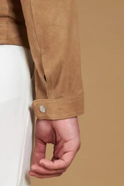 Uomo D'Arienzo Adam - Giacca sfoderata pelle camoscio beige con colletto camicia