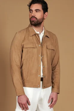 Uomo D'Arienzo Adam - Giacca sfoderata pelle camoscio beige con colletto camicia