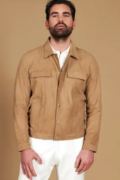 Uomo D'Arienzo Adam - Giacca sfoderata pelle camoscio beige con colletto camicia