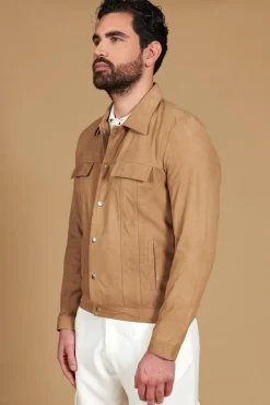Uomo D'Arienzo Adam - Giacca sfoderata pelle camoscio beige con colletto camicia