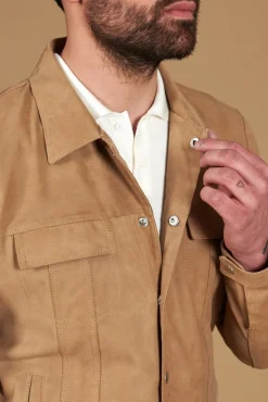 Uomo D'Arienzo Adam - Giacca sfoderata pelle camoscio beige con colletto camicia