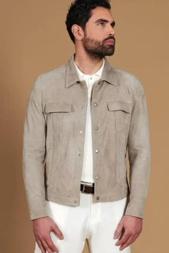 Uomo D'Arienzo Adam - Giacca sfoderata pelle camoscio grigio con colletto camicia