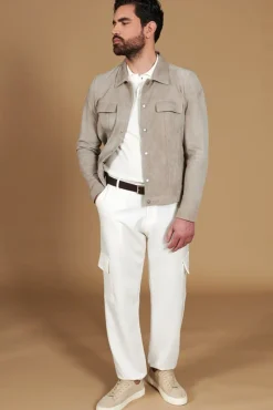 Uomo D'Arienzo Adam - Giacca sfoderata pelle camoscio grigio con colletto camicia