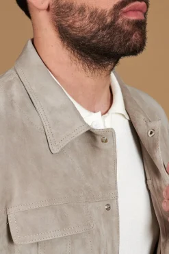 Uomo D'Arienzo Adam - Giacca sfoderata pelle camoscio grigio con colletto camicia