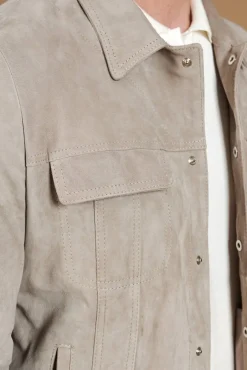 Uomo D'Arienzo Adam - Giacca sfoderata pelle camoscio grigio con colletto camicia