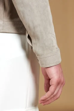 Uomo D'Arienzo Adam - Giacca sfoderata pelle camoscio grigio con colletto camicia