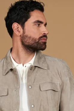 Uomo D'Arienzo Adam - Giacca sfoderata pelle camoscio grigio con colletto camicia