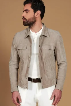Uomo D'Arienzo Adam - Giacca sfoderata pelle camoscio grigio con colletto camicia