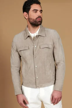 Uomo D'Arienzo Adam - Giacca sfoderata pelle camoscio grigio con colletto camicia