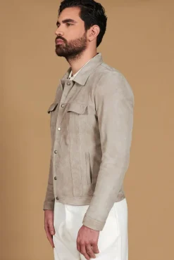 Uomo D'Arienzo Adam - Giacca sfoderata pelle camoscio grigio con colletto camicia