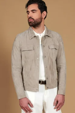 Uomo D'Arienzo Adam - Giacca sfoderata pelle camoscio grigio con colletto camicia