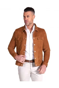 Uomo D'Arienzo Adam - Giacca sfoderata pelle camoscio cuoio con colletto camicia