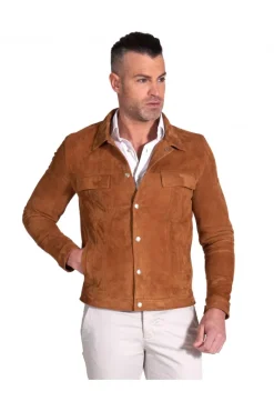 Uomo D'Arienzo Adam - Giacca sfoderata pelle camoscio cuoio con colletto camicia
