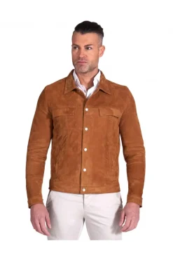Uomo D'Arienzo Adam - Giacca sfoderata pelle camoscio cuoio con colletto camicia