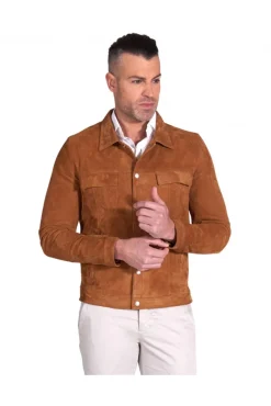 Uomo D'Arienzo Adam - Giacca sfoderata pelle camoscio cuoio con colletto camicia