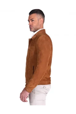 Uomo D'Arienzo Adam - Giacca sfoderata pelle camoscio cuoio con colletto camicia