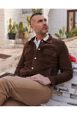 Uomo D'Arienzo Adam - Giacca sfoderata pelle camoscio testa di moro bottoni con colletto camicia