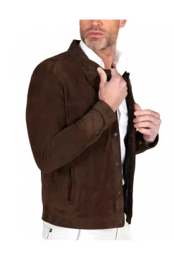 Uomo D'Arienzo Adam - Giacca sfoderata pelle camoscio testa di moro bottoni con colletto camicia