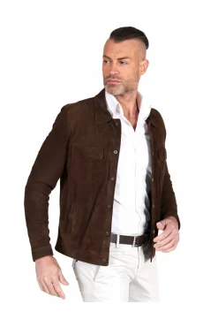 Uomo D'Arienzo Adam - Giacca sfoderata pelle camoscio testa di moro bottoni con colletto camicia