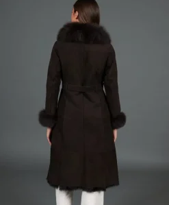 Donna D'Arienzo Adele - Cappotto in montone scamosciato testa di moro con bordi in volpe