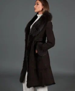 Donna D'Arienzo Adele - Cappotto in montone scamosciato testa di moro con bordi in volpe