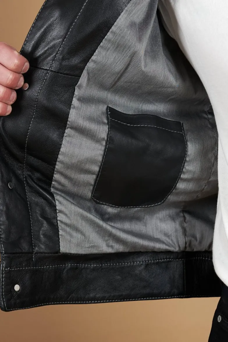 Uomo D'Arienzo Akyo - Giacca pelle nappa nera con bottoni e collo camicia
