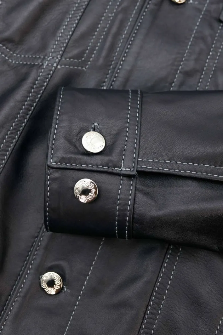 Uomo D'Arienzo Akyo - Giacca pelle nappa nera con bottoni e collo camicia