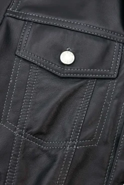 Uomo D'Arienzo Akyo - Giacca pelle nappa nera con bottoni e collo camicia