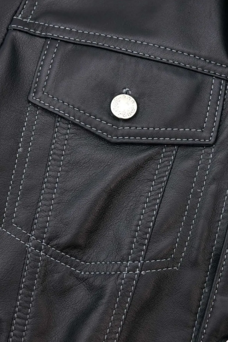 Uomo D'Arienzo Akyo - Giacca pelle nappa nera con bottoni e collo camicia