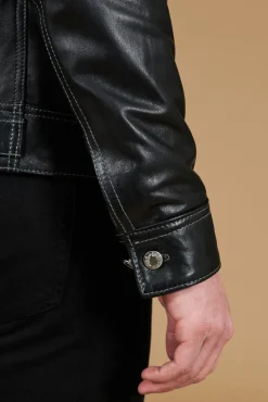 Uomo D'Arienzo Akyo - Giacca pelle nappa nera con bottoni e collo camicia