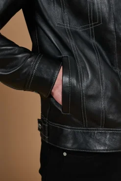 Uomo D'Arienzo Akyo - Giacca pelle nappa nera con bottoni e collo camicia