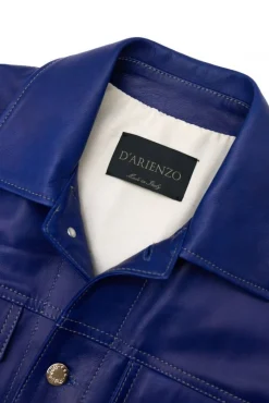 Uomo D'Arienzo Akyo - Giacca pelle naturale bluette con bottoni e collo camicia