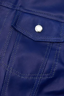 Uomo D'Arienzo Akyo - Giacca pelle naturale bluette con bottoni e collo camicia