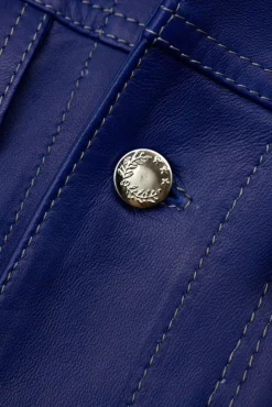 Uomo D'Arienzo Akyo - Giacca pelle naturale bluette con bottoni e collo camicia