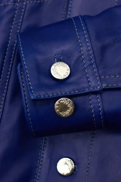 Uomo D'Arienzo Akyo - Giacca pelle naturale bluette con bottoni e collo camicia