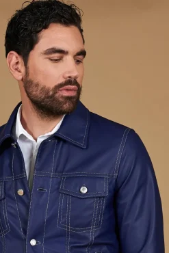 Uomo D'Arienzo Akyo - Giacca pelle naturale bluette con bottoni e collo camicia