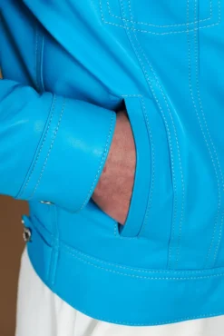 Uomo D'Arienzo Akyo - Giacca pelle naturale turchese con bottoni e collo camicia