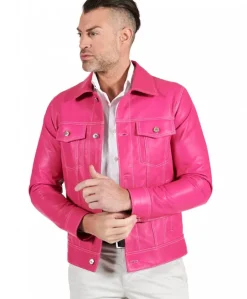 Uomo D'Arienzo Akyo - Giacca pelle naturale fuxia con bottoni e collo camicia