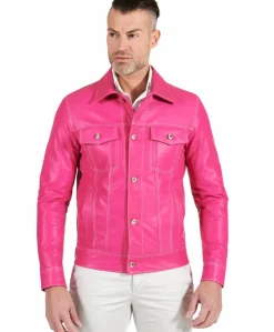 Uomo D'Arienzo Akyo - Giacca pelle naturale fuxia con bottoni e collo camicia